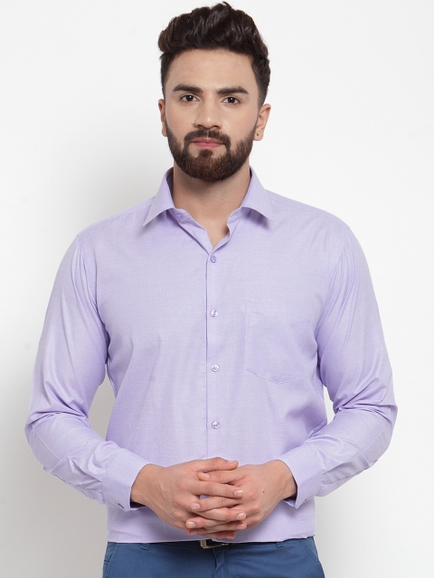

English Navy Men Purple Sport Slim Fit Solid Chambray Formal Shirt