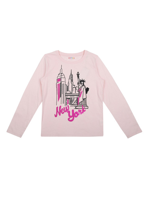 

POPPERS by Pantaloons Girls Pink Printed Round Neck Pure Cotton T-shirt