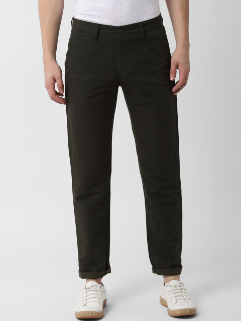 

Peter England Casuals Men Olive Green Slim Fit Self Design Regular Trousers