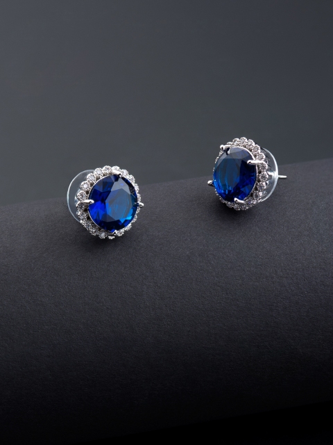 

E2O Silver-Toned & Blue Circular Studs