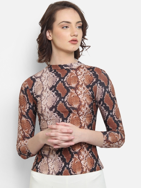 

COVER STORY Women Rust Brown & Black Printed Shirt Style Top