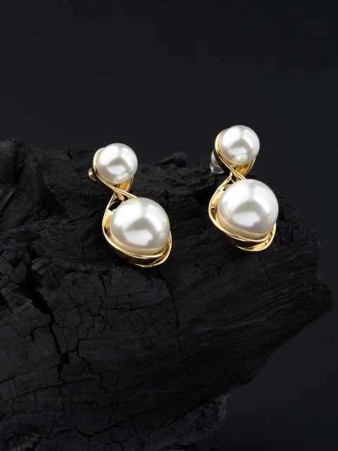 

E2O White & Gold-Plated Circular Drop Earrings