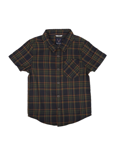 

Allen Solly Junior Boys Navy Blue & Olive Green Regular Fit Checked Casual Shirt