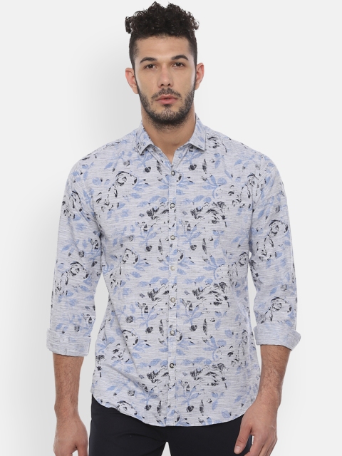 

V Dot Men Grey & Blue Slim Fit Printed Casual Shirt