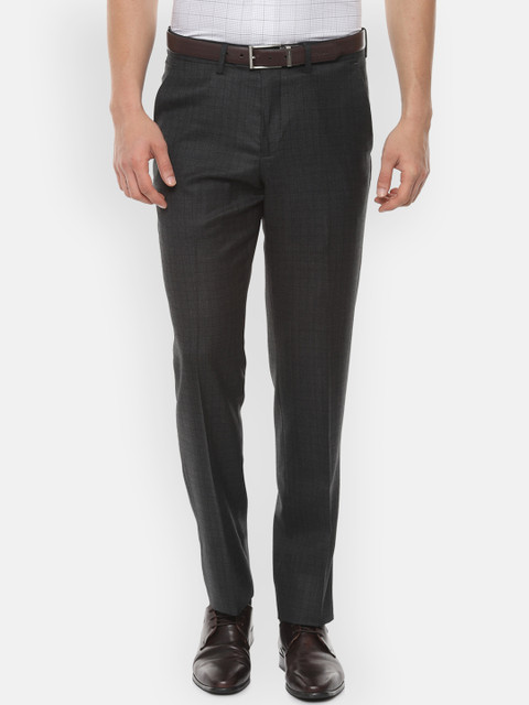 

Van Heusen Men Grey Regular Fit Checked Regular Trousers