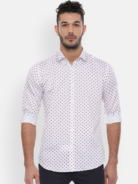 

V Dot Men White & Blue Slim Fit Printed Casual Shirt