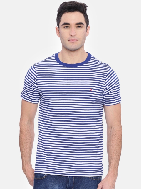 

Steenbok Men Blue & White Striped Round Neck T-shirt