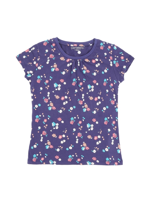 

POPPERS by Pantaloons Girls Navy Blue Printed Round Neck Pure Cotton T-shirt