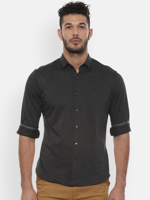 

V Dot Men Charcoal Slim Fit Solid Casual Shirt