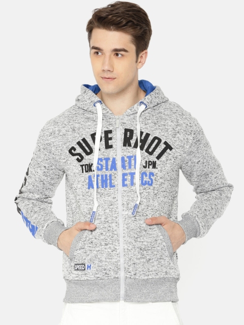 

The Indian Garage Co Men Grey Printed Hooded Sweatshirt