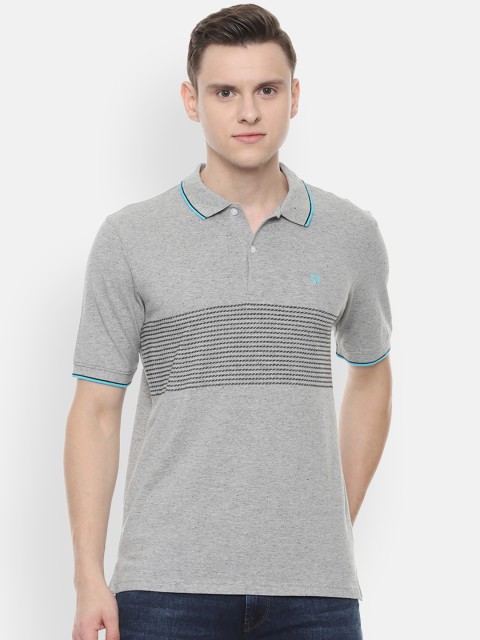 

Allen Solly Men Grey Striped Polo Collar T-shirt