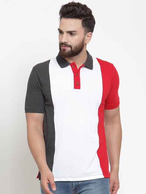 

Kalt Men Red & White Colourblocked Polo Collar T-shirt