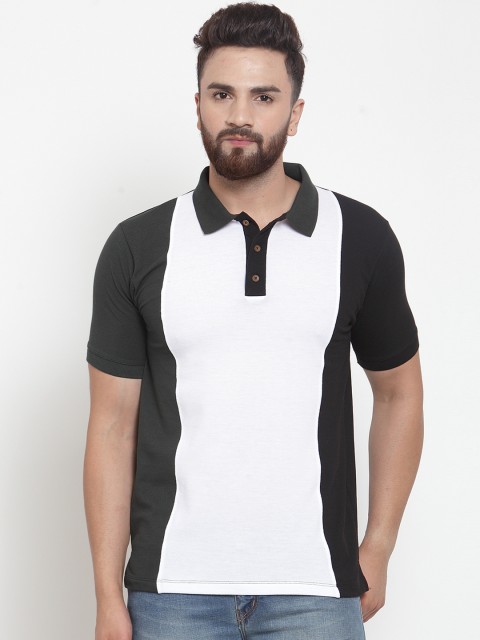 

Kalt Men White Colourblocked Polo Collar T-shirt