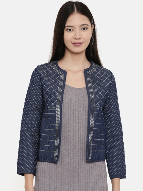 

Chumbak Women Blue Solid Open Front Jacket