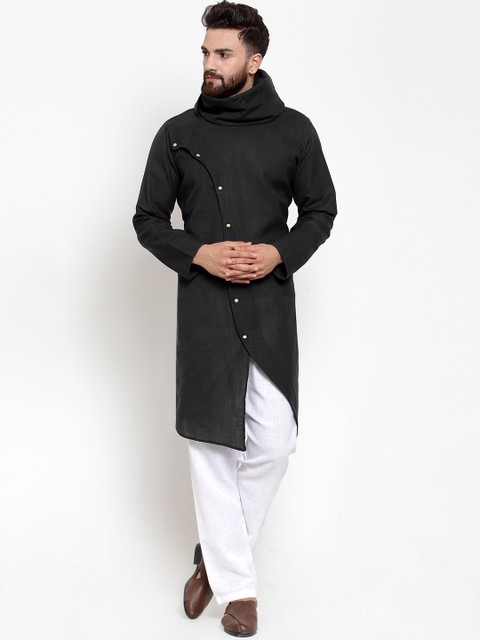 

TREEMODA Men White & Black Solid Kurta with Pyjamas