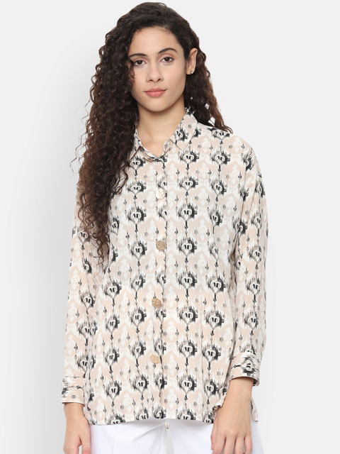 

Van Heusen Woman Beige & White Regular Fit Printed Casual Shirt