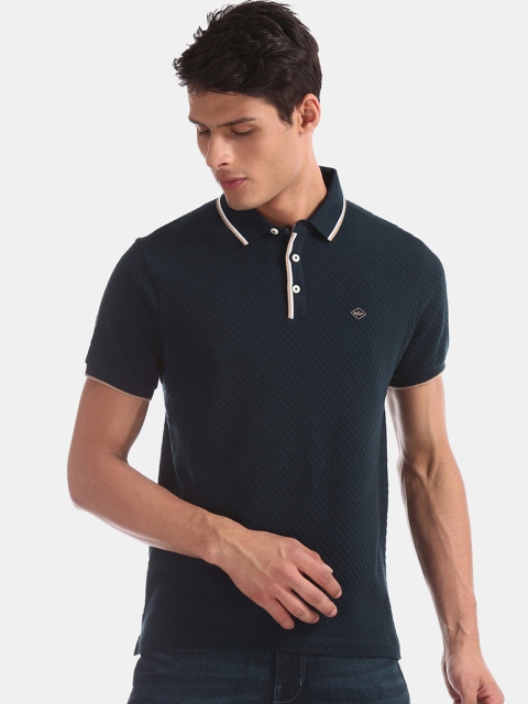

Arrow Men Navy Blue Self Design Polo Collar T-shirt