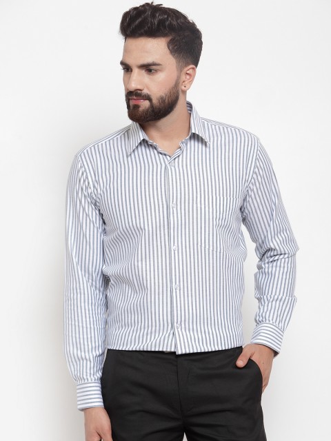 

Hancock Men White & Grey Sport Slim Fit Striped Formal Shirt