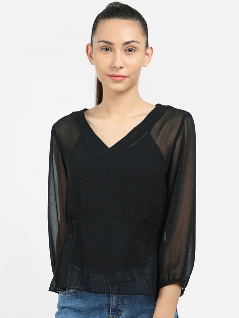 

COVER STORY Women Black Printed Cinched Waist Top
