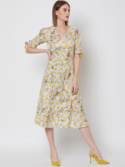 

Nun Women Off-White & Yellow Printed Wrap Dress