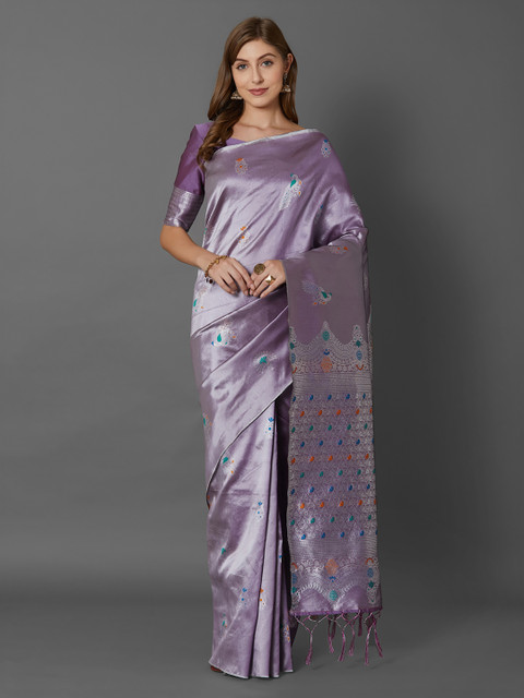 

Mitera Lavender Solid Silk Blend Saree