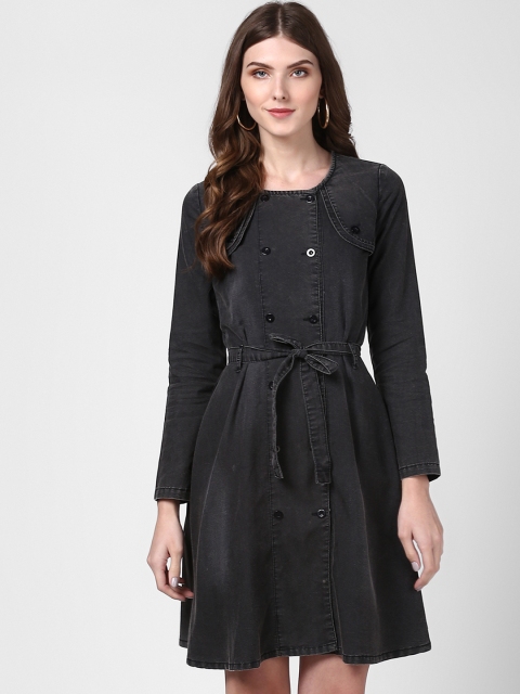 

StyleStone Women Black Solid Denim Shirt Dress