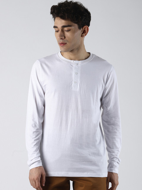 

Blue Saint Men White Solid Henley Neck T-shirt
