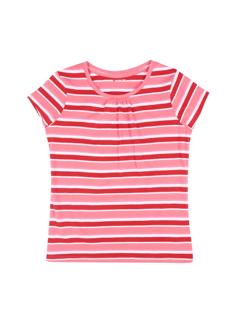 

POPPERS by Pantaloons Girls Red Striped Round Neck Pure Cotton T-shirt