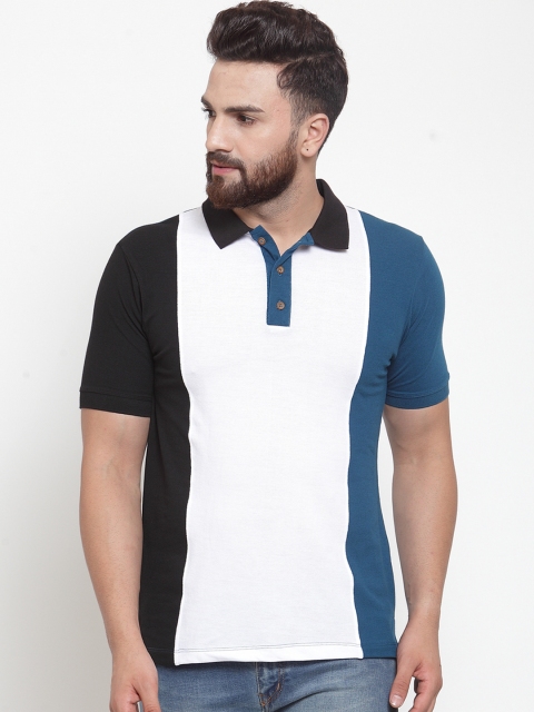 

Kalt Men White Colourblocked Polo Collar T-shirt