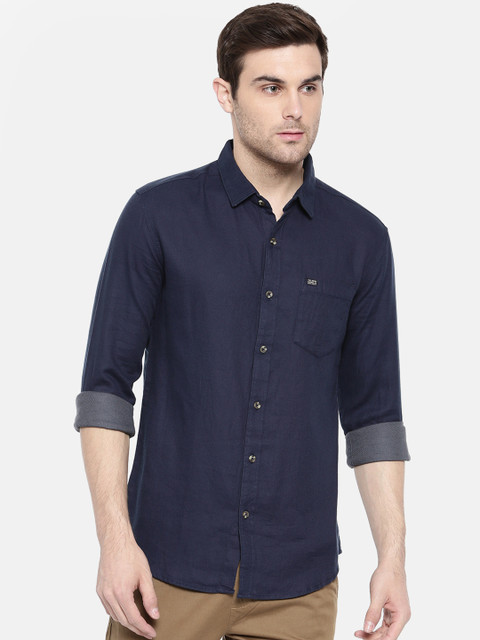 

The Indian Garage Co Men Navy Blue Slim Fit Solid Casual Shirt
