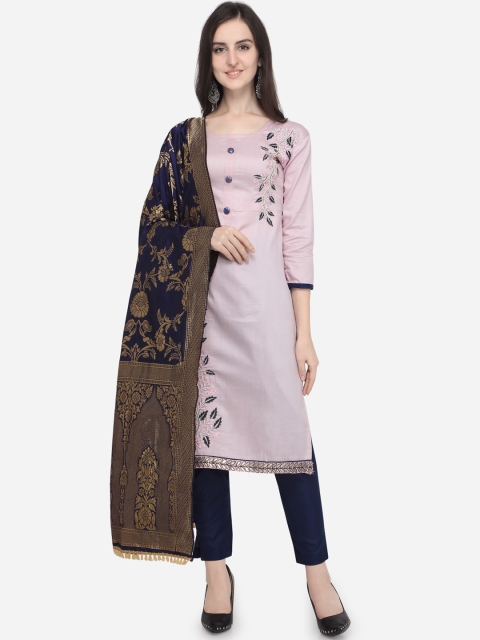 

Satrani Pink & Navy Blue Poly Crepe Unstitched Dress Material