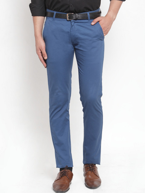 

Hancock Men Blue Slim Fit Solid Formal Trousers