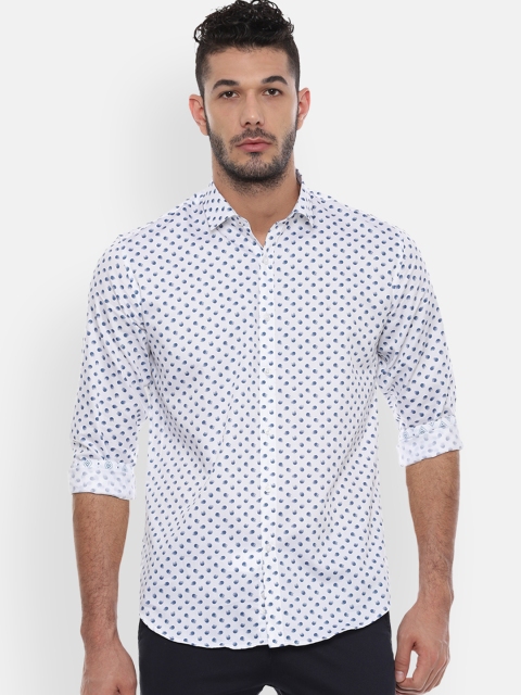 

V Dot Men White Slim Fit Printed Casual Shirt