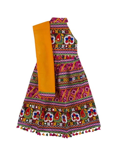 

KID1 Girls Pink & Yellow Embroidered Ready to Wear Lehenga & Blouse with Dupatta