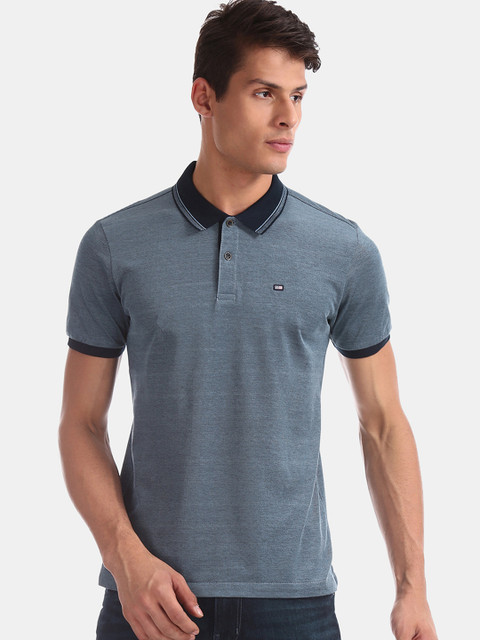 

Arrow Sport Men Blue Solid Polo Collar T-shirt