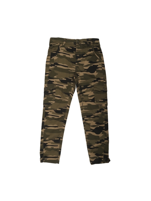 

Allen Solly Junior Boys Olive Green & Black Regular Fit Printed Regular Trousers