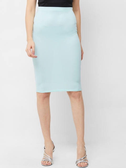 

bebe Women Blue Solid Pencil Knee-Length Skirt