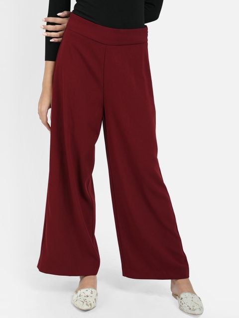 

COVER STORY Women Maroon Regular Fit Solid Parallel Trousers