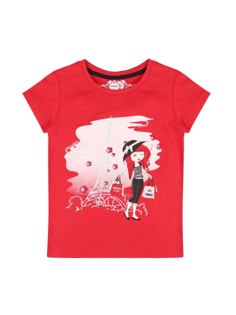 

CHALK by Pantaloons Girls Red Printed Round Neck Pure Cotton T-shirt