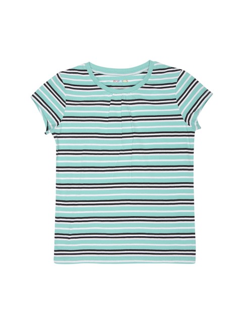 

POPPERS by Pantaloons Girls Green Striped Round Neck Pure Cotton T-shirt