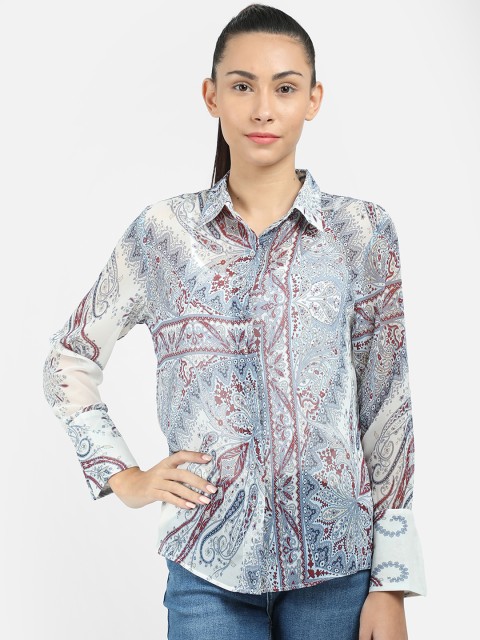 

COVER STORY Women Blue & Maroon Regular Fit Printed Casual Shirt