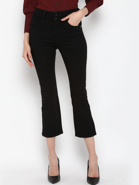 

FOSH Women Black Flared Mid-Rise Clean Look Jeans