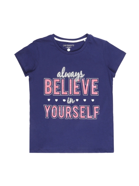 

POPPERS by Pantaloons Girls Navy Blue Printed Round Neck Pure Cotton T-shirt