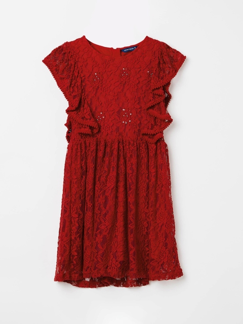 

Fame Forever by Lifestyle Girls Red Self Design Fit and Flare Dress