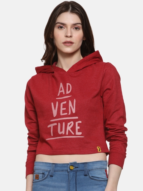 

Campus Sutra Women Maroon Printed Hooded Sweatshirt