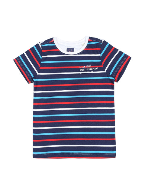 

Allen Solly Junior Boys Navy Blue Striped Round Neck T-shirt