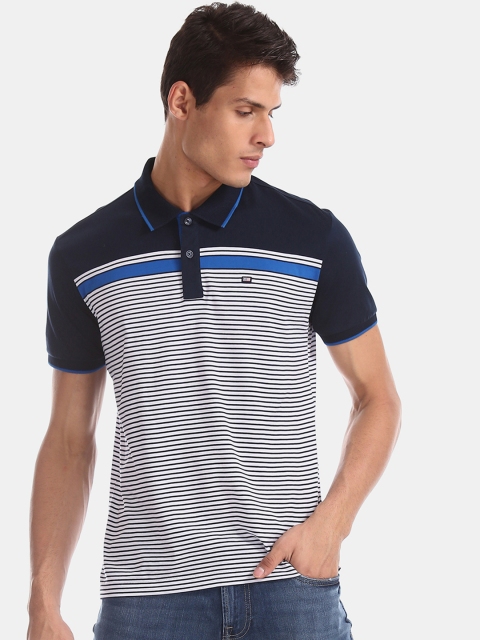 

Arrow Sport Men Blue Striped Polo Collar T-shirt