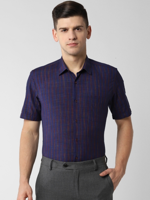 

Peter England Men Navy Blue & Brown Slim Fit Striped Formal Shirt