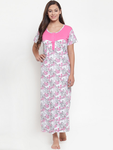 

Claura White & Pink Printed Nightdress