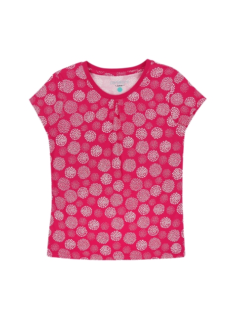 

POPPERS by Pantaloons Girls Pink White Printed Round Neck Pure Cotton T-shirt